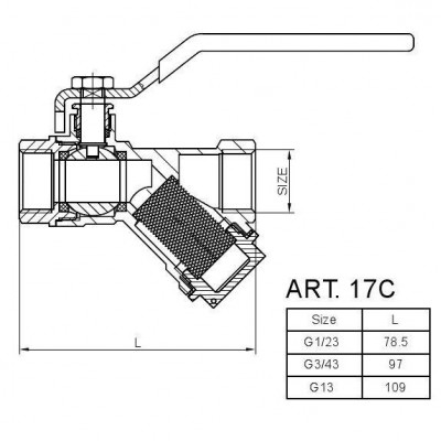Zawór kulowy z filtrem i dławicą Hiszpan PN30 DN20 3/4 cala