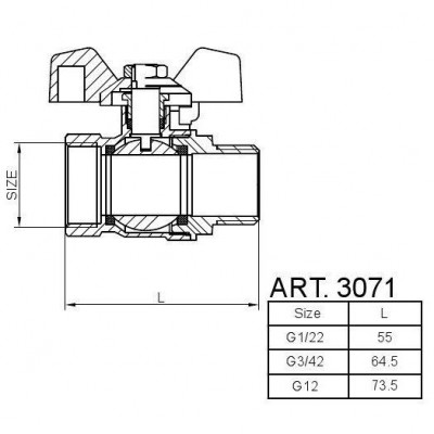 Zawór kulowy z motylkiem i dławicą wz PN30 Hiszpan DN20 3/4 cala
