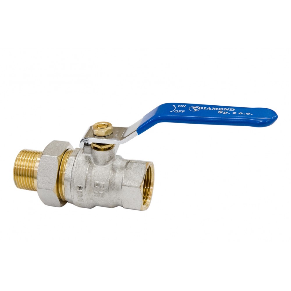 Zawór kulowy z rączką, śrubunkiem i dławicą Hiszpan PN30 DN15 1/2 cala