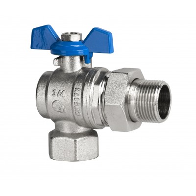 Zawór kulowy kątowy z śrubunkiem i dławicą Hiszpan PN30 DN20 3/4 cala