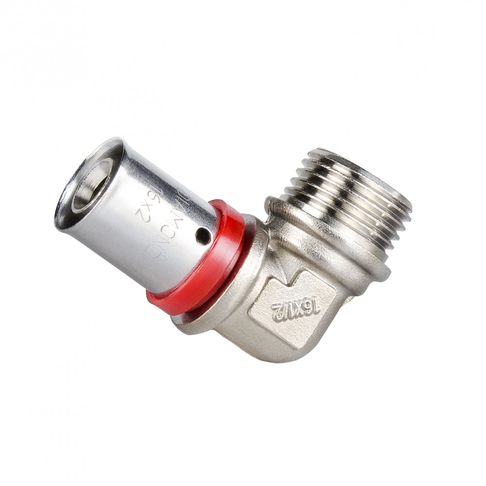 Kolano pex press zaciskane z gwintem zewnętrznym 20x1/2