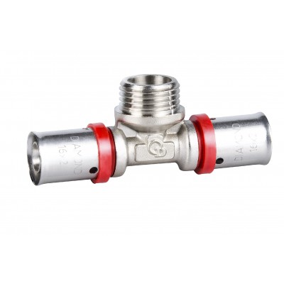 Trójnik pex press zaciskany z gwintem zewnętrznym 25x3/4x25