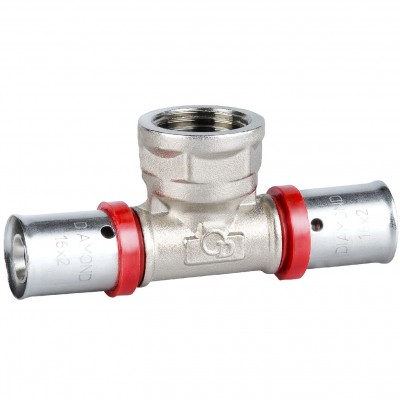 Trójnik pex press zaciskany z gwintem wewnętrznym 25x3/4x25