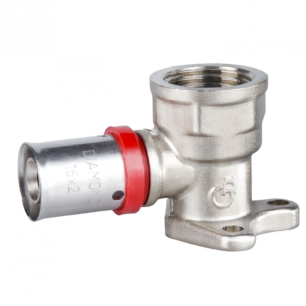 Kolano pex press zaciskane ścienne z gwintem wewnętrznym 20x1/2