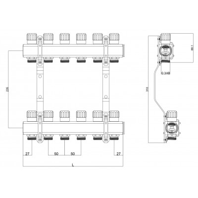 Kompletny rozdzielacz do C.O. z zaorami regulacyjnymi 8 obwodów