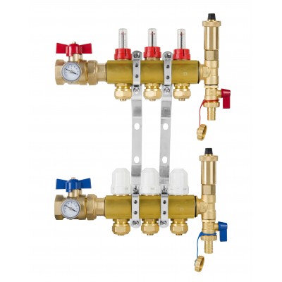 Kompletny rozdzielacz do ogrzewania podłogowego z zaworami odcinającymi 2 obwody