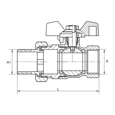 Zawór kulowy z śrubunkiem i dławicą Hiszpan PN30 DN25 1 cal