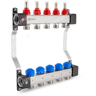 Rozdzielacz InoxFlow z zaworami do siłowników i przepływomierzami - 12 obwodów