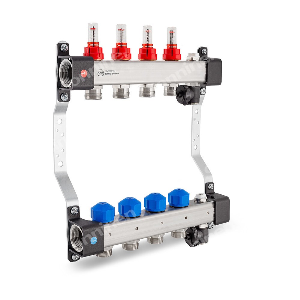 Rozdzielacz InoxFlow z zaworami do siłowników i przepływomierzami (seria UFST) - 10 obwodów