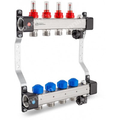 Rozdzielacz InoxFlow z zaworami do siłowników i przepływomierzami (seria UFST MAX) - 10 obwodów