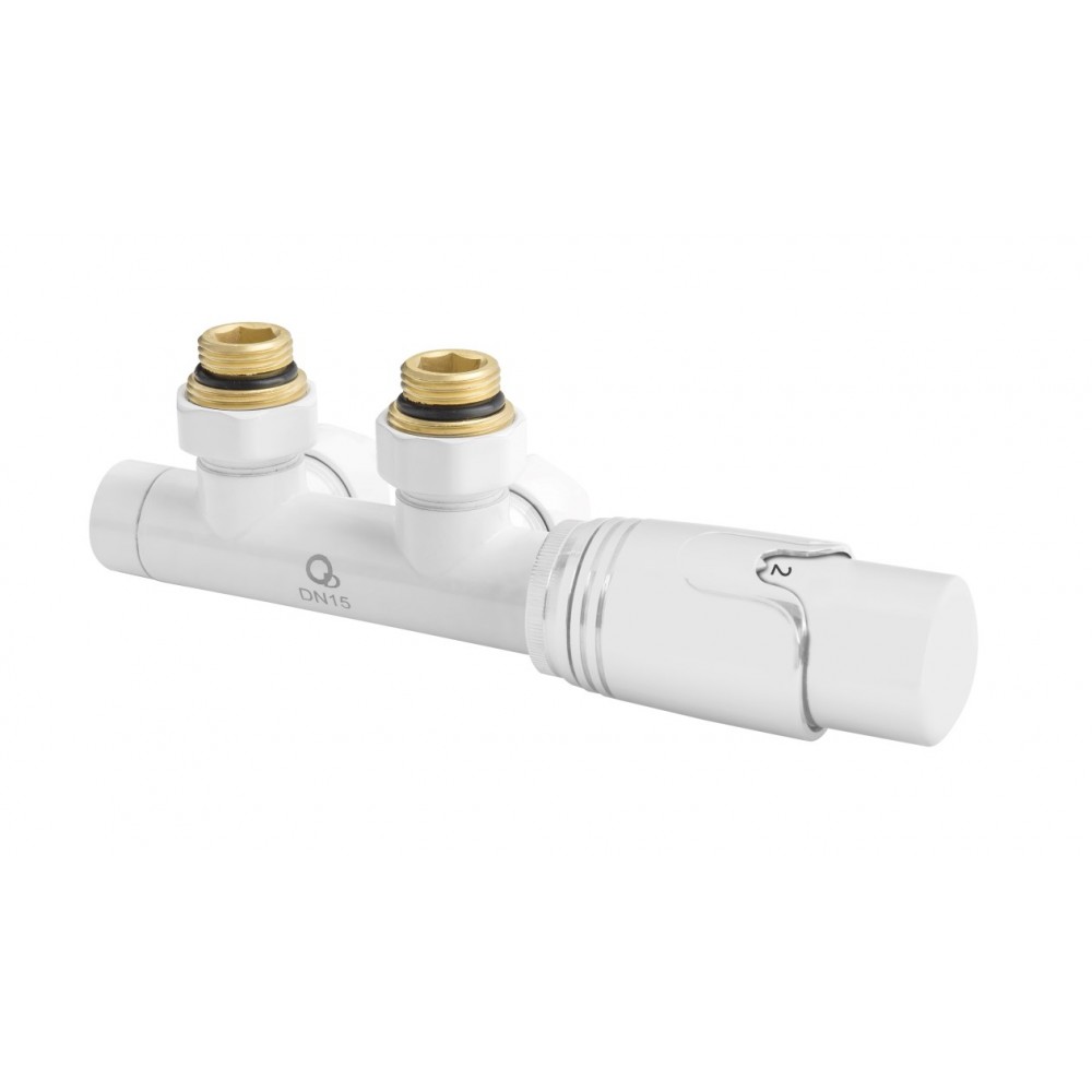 Zestaw termostatyczny zespolony kątowy biały 1/2 cala DN 15