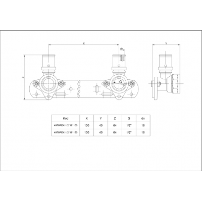 Listwa z kolanami pex press zaciskana 16x1/2  L-100